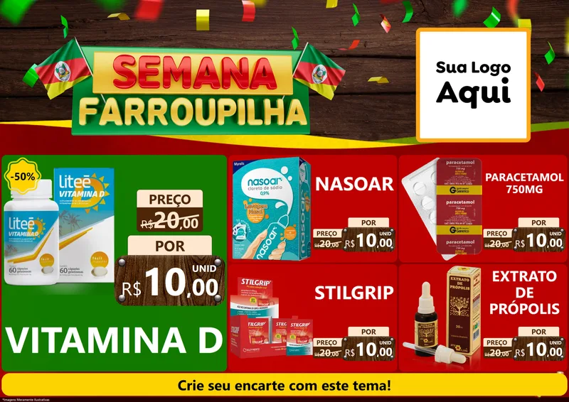 Modelo de Encarte para Encarte A4 Horizontal com o tema Semana Farroupilha para Farmácia