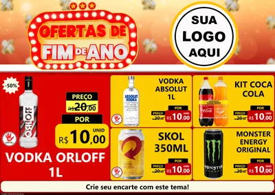 Modelo de Encarte para Encarte A4 Horizontal com o tema Ofertas de Fim de Ano para Distribuidora de bebidas