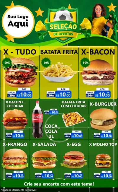 Modelo de Encarte para Encarte Grande com o tema Seleção de Ofertas - Copa para Hamburgueria