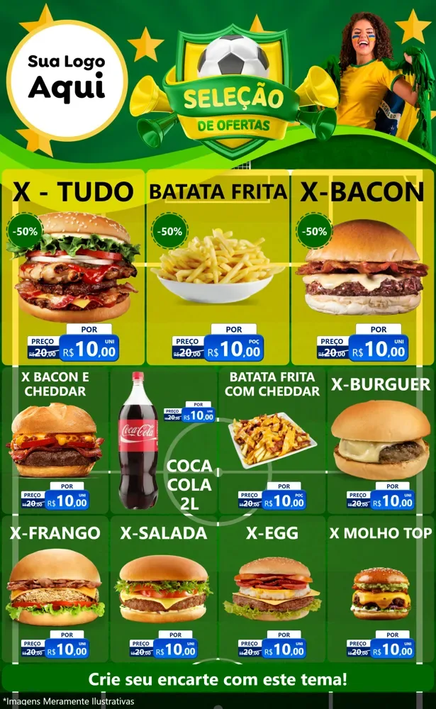 Modelo de Encarte para Encarte Grande com o tema Seleção de Ofertas - Copa para Hamburgueria