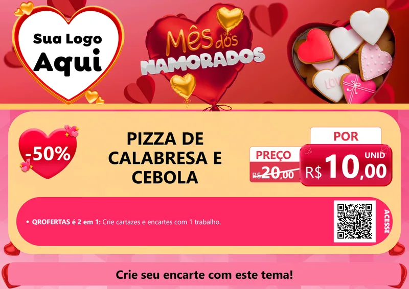 Modelo de Cartaz para Cartaz A4 Horizontal com o tema Mês dos Namorados para Pizzaria