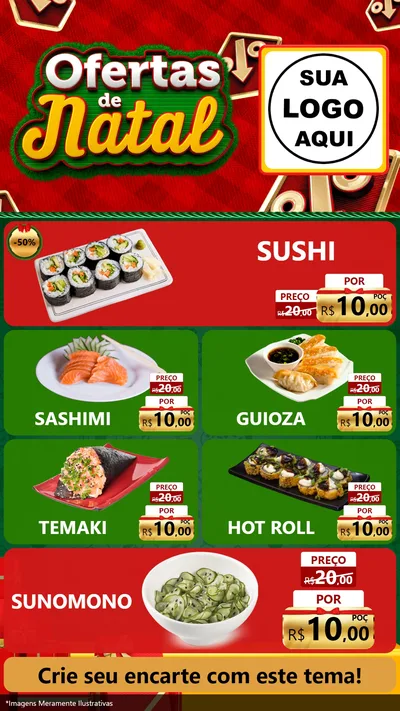 Modelo de TV para TV Vertical com o tema Ofertas de Natal para Comida japonesa