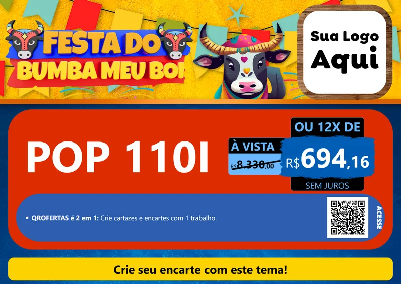 Modelo de Cartaz para Cartaz A4 Horizontal com o tema Festa do Bumba Meu Boi para Concessionaria de Motos