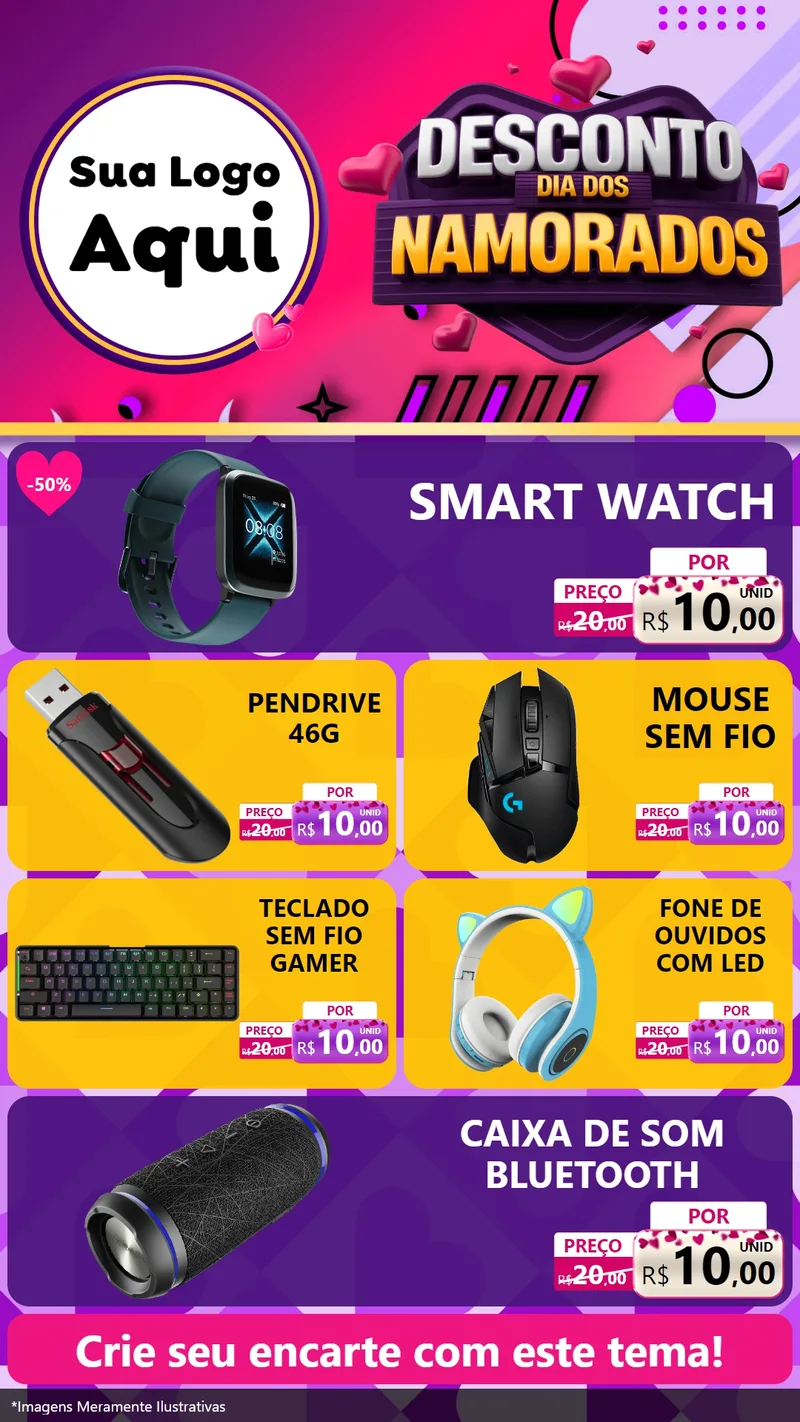 Modelo de TV para TV Vertical com o tema Desconto Dia dos Namorados para Informática