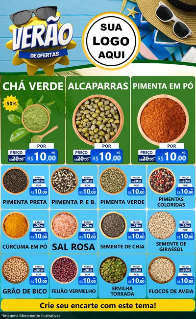 Modelo de Encarte para Encarte Grande com o tema Verão de Ofertas para Produtos Naturais