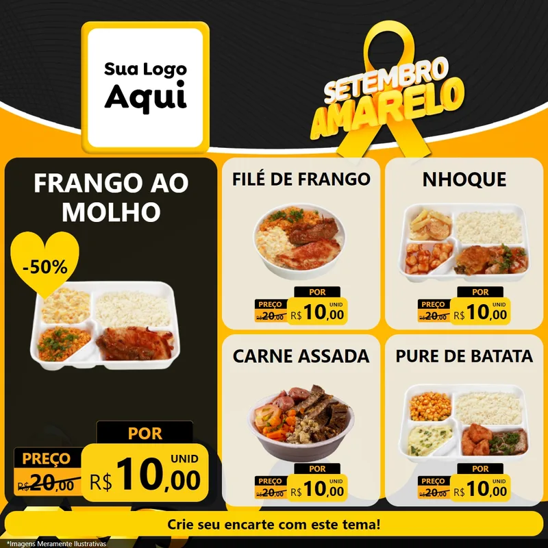 Modelo de Rede Social para Feed Facebook com o tema Setembro Amarelo para Restaurante