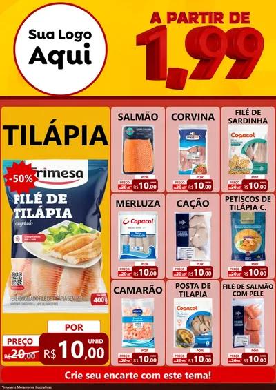 Modelo de Encarte para Encarte A4 Vertical com o tema A Partir de Um e Noventa e Nove - 1,99 para Peixaria