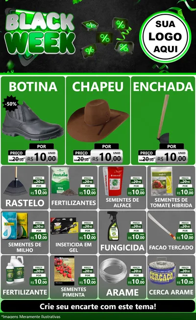 Modelo de Encarte para Encarte Grande com o tema Black Week para Agropecuária