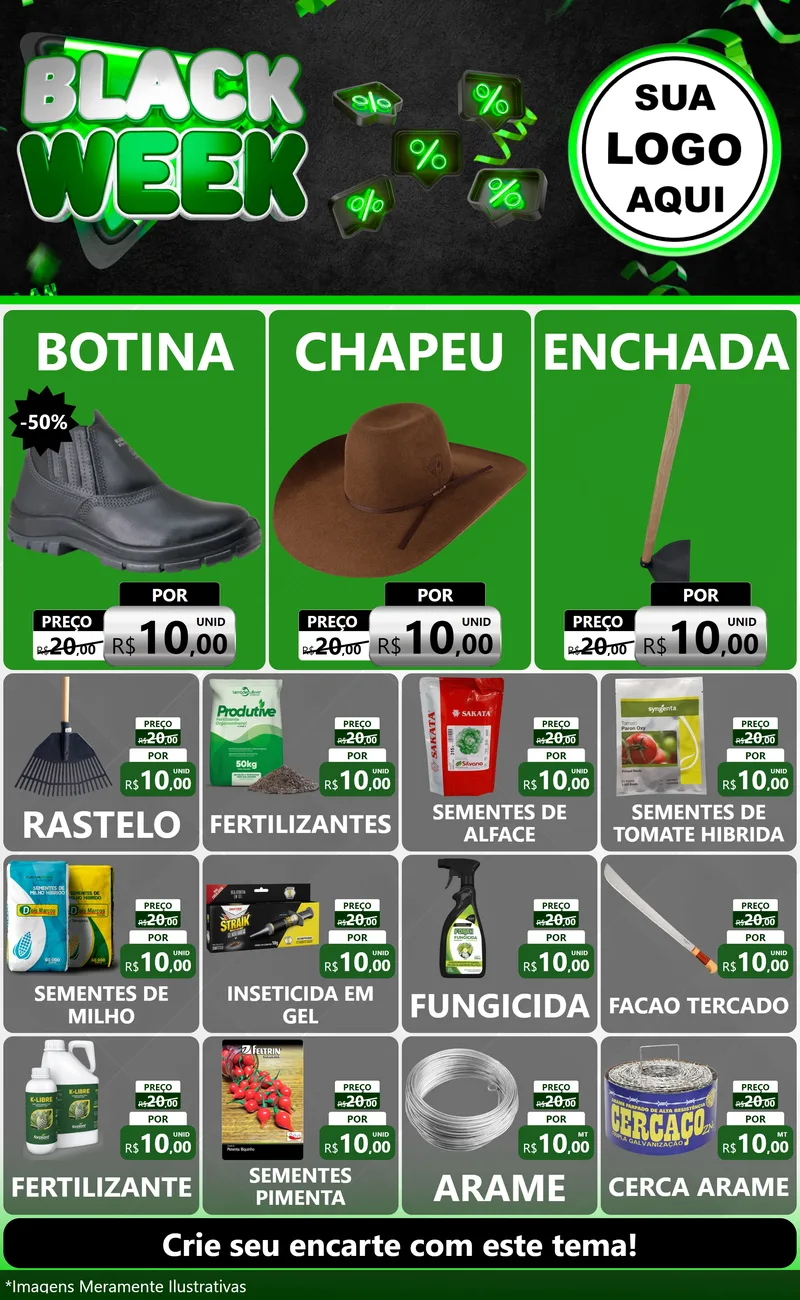 Modelo de Encarte para Encarte Grande com o tema Black Week para Agropecuária