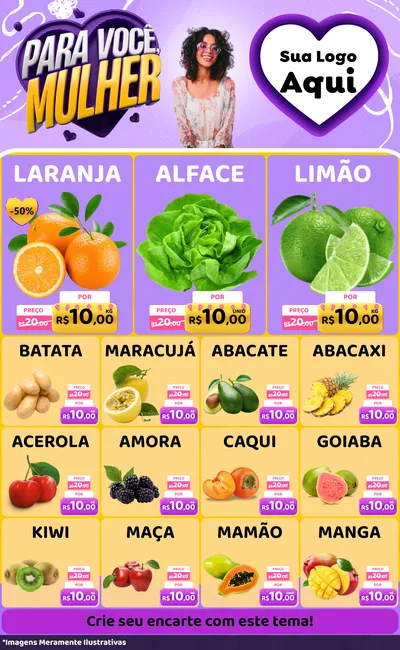 Modelo de Encarte para Encarte Grande com o tema Para Você, Mulher para Hortifrúti