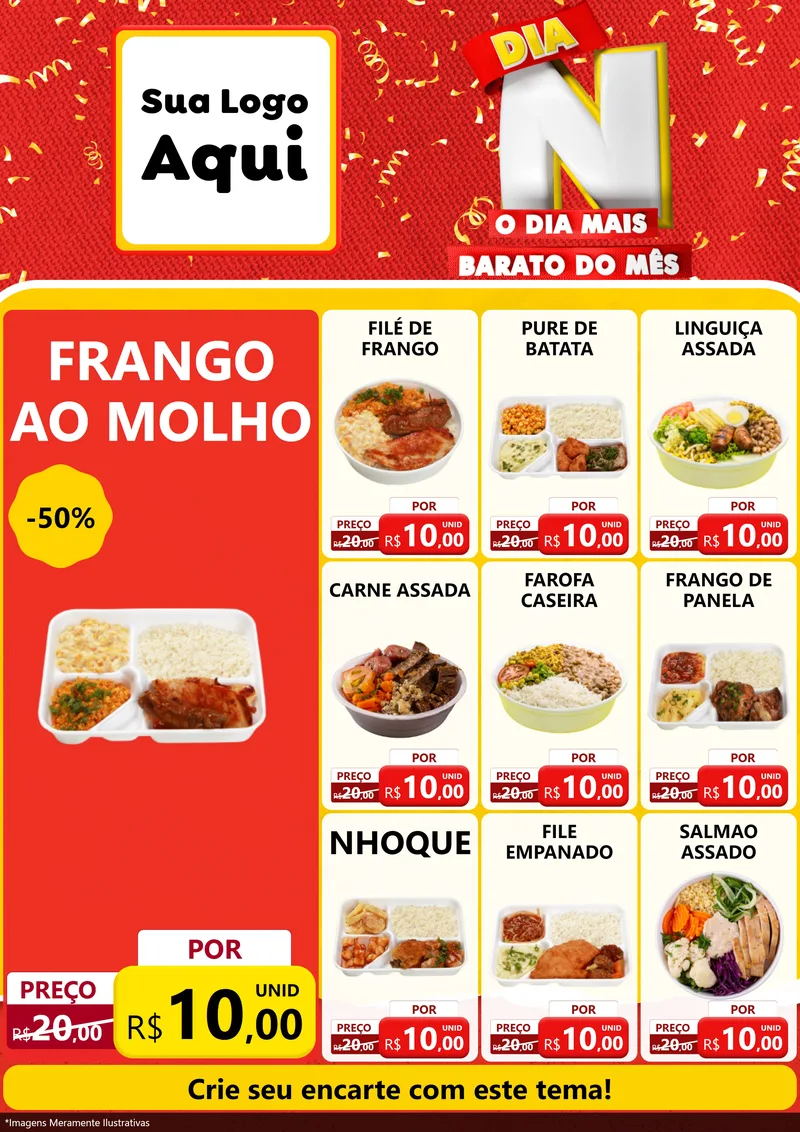 Modelo de Encarte para Encarte A4 Vertical com o tema Dia N o Dia Mais Barato do Mês para Restaurante