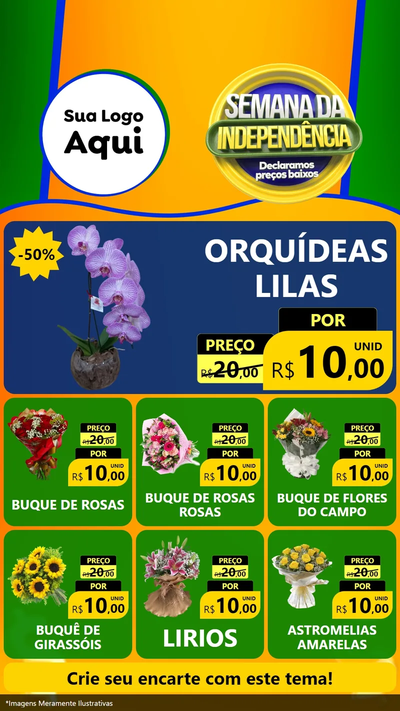 Modelo de Rede Social para Stories com o tema Semana da Independência Declaramos Preços Baixos para Floricultura e jardim