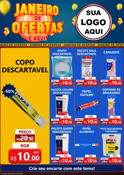 Modelo de Encarte para Encarte A4 Vertical com o tema Janeiro de Ofertas É Aqui! para Embalagens