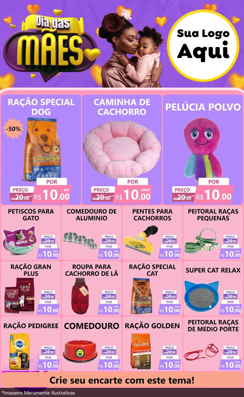Modelo de Encarte para Encarte Grande com o tema Dia das Mães para Pet Shop