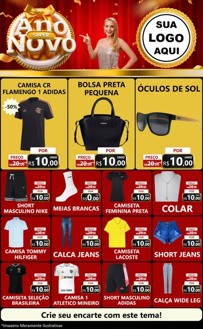 Modelo de Encarte para Encarte Grande com o tema Super Ano Novo para Roupas e acessórios