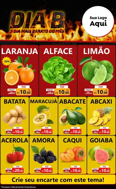 Modelo de Encarte para Encarte Grande com o tema Dia B para Hortifrúti