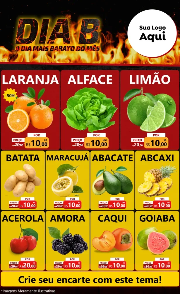 Modelo de Encarte para Encarte Grande com o tema Dia B para Hortifrúti