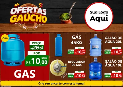 Modelo de Encarte para Encarte A4 Horizontal com o tema Ofertas Dia do Gaúcho para Água e gás