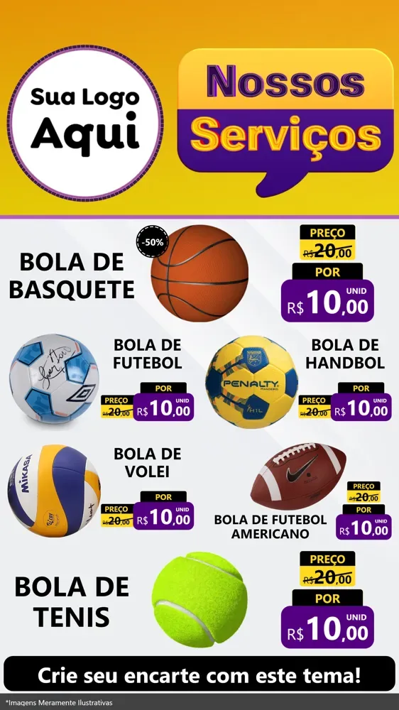 Modelo de TV para TV Vertical com o tema Nossos Serviços para Artigos Esportivos