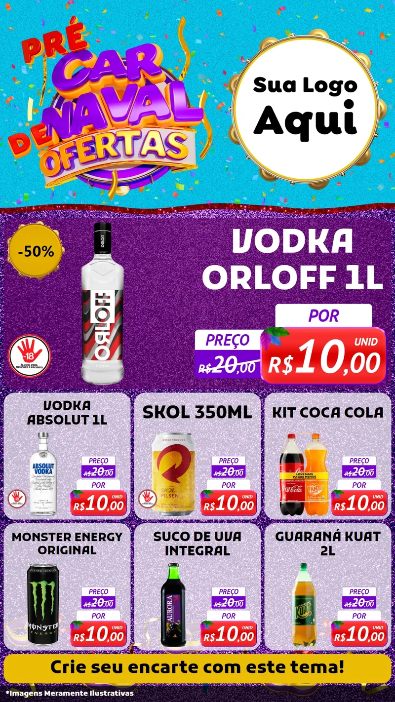 Modelo de Rede Social para Stories com o tema Pré Carnaval de Ofertas para Distribuidora de bebidas