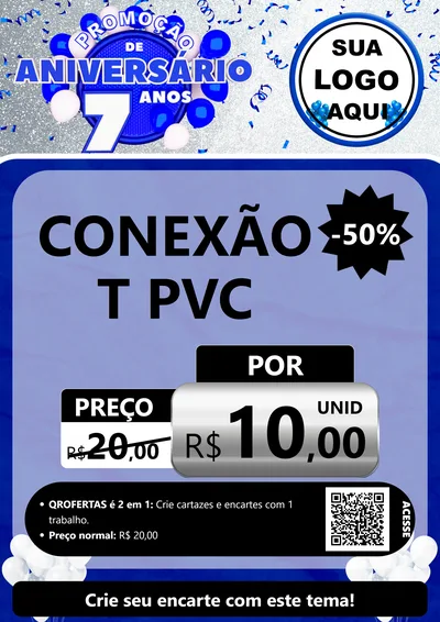 Modelo de Cartaz para Cartaz A4 Vertical com o tema Promoção de Aniversário - 7 Anos para Tubos e conexões