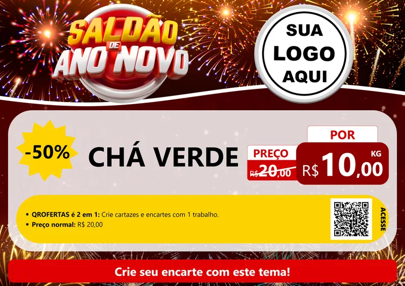 Modelo de Cartaz para Cartaz A4 Horizontal com o tema Saldão de Ano Novo para Produtos Naturais