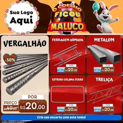 Modelo de Rede Social para Feed Facebook com o tema O Coelho Ficou Maluco - Páscoa para Ferragens