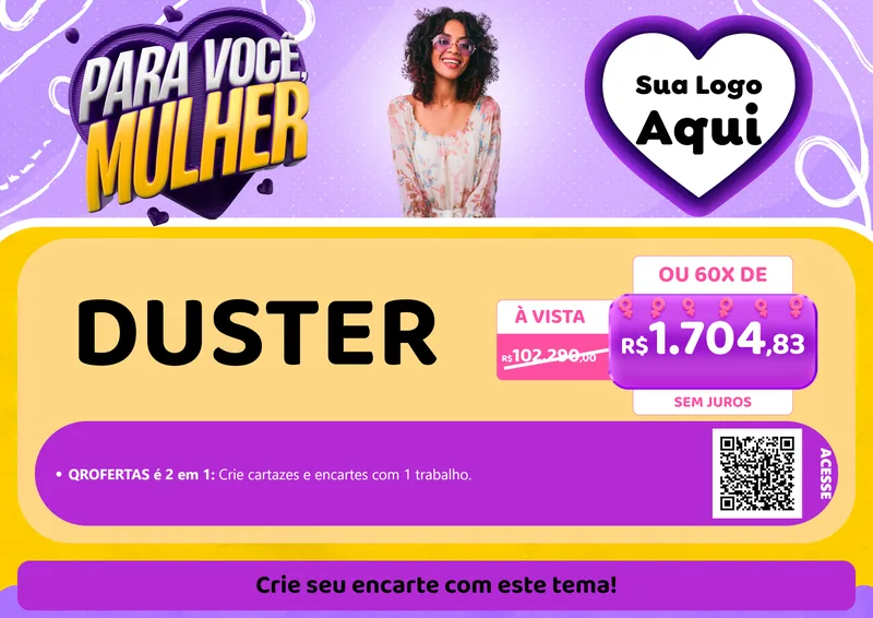 Modelo de Cartaz para Cartaz A4 Horizontal com o tema Para Você, Mulher para Concessionaria de Carros