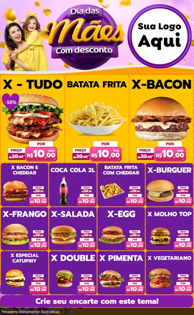 Modelo de Encarte para Encarte Grande com o tema Dia das Mães com Desconto para Hamburgueria
