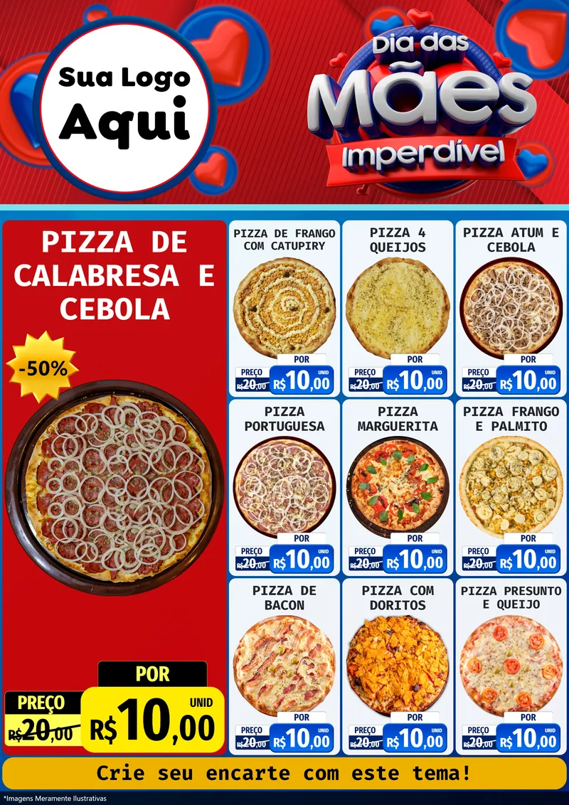 Modelo de Encarte para Encarte A4 Vertical com o tema Dia Das Mães Imperdível para Pizzaria