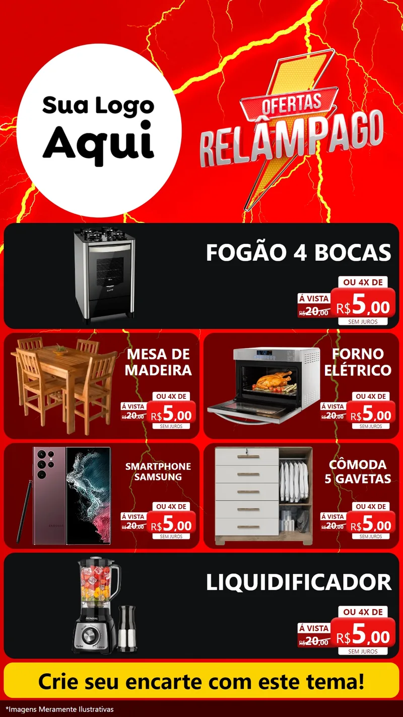 Modelo de TV para TV Vertical com o tema Ofertas Relâmpago para Móveis e Eletro
