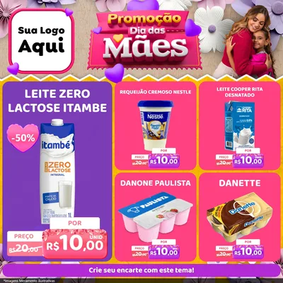 Modelo de Rede Social para Feed Facebook com o tema Promoção Dia das Mães para Frios e Laticínios