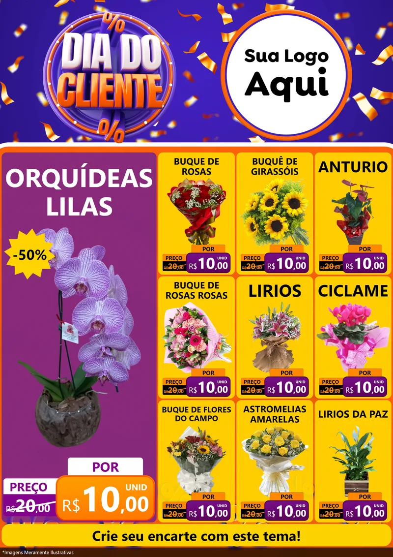 Modelo de Encarte para Encarte A4 Vertical com o tema Dia do Cliente para Floricultura e jardim