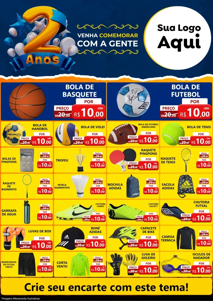 Modelo de Encarte para Encarte A4 Vertical com o tema Aniversário de 2 anos para Artigos Esportivos