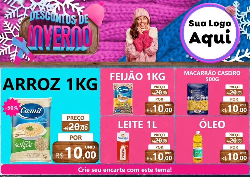Modelo de Encarte para Encarte A4 Horizontal com o tema Descontos de Inverno para Supermercado