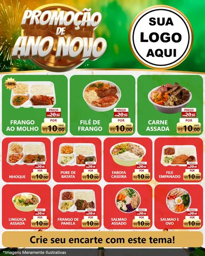 Modelo de Rede Social para Feed Instagram com o tema Promoção de Ano Novo para Restaurante