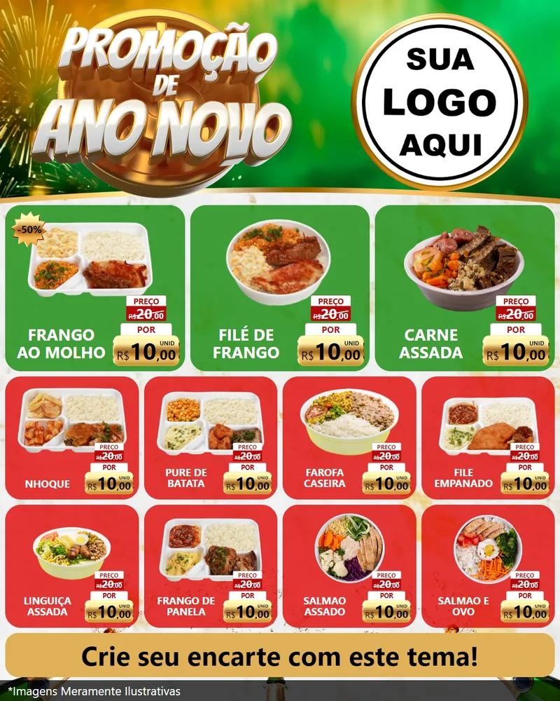 Modelo de Rede Social para Feed Instagram com o tema Promoção de Ano Novo para Restaurante