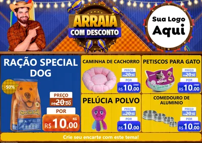 Modelo de Encarte para Encarte A4 Horizontal com o tema Arraiá Com Desconto para Pet Shop