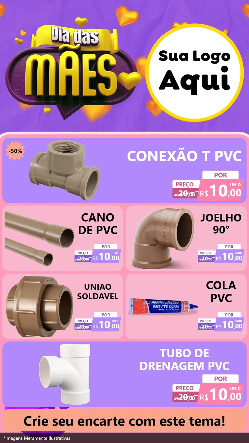 Modelo de TV para TV Vertical com o tema Dia das Mães para Tubos e conexões