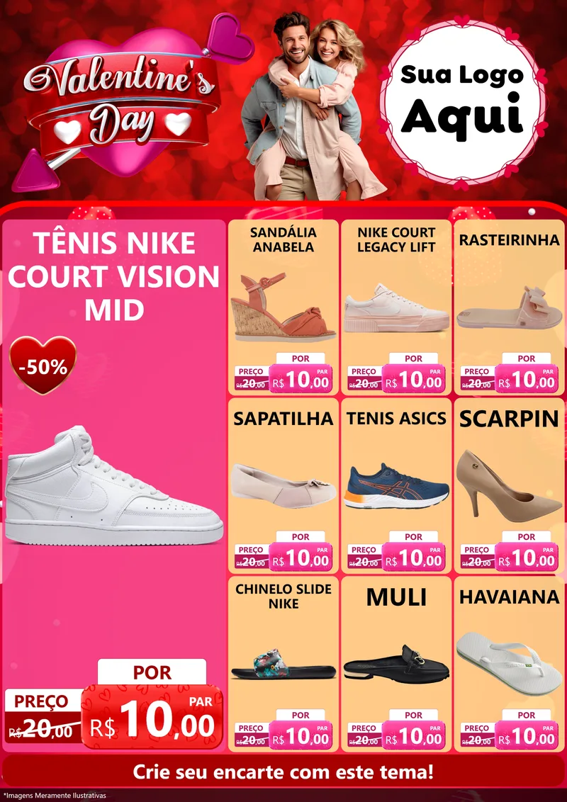 Modelo de Encarte para Encarte A4 Vertical com o tema Valentine's Day para Calçados
