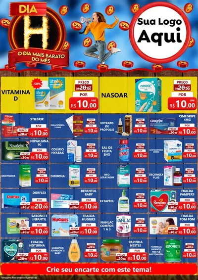 Modelo de Encarte para Encarte A4 Vertical com o tema Dia H - O Dia Mais Barato Do Mês para Farmácia