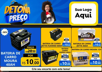 Modelo de Encarte para Encarte A4 Horizontal com o tema Detona Preços para Baterias Elétricas