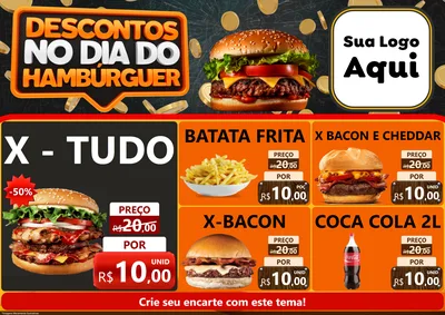 Modelo de Encarte para Encarte A4 Horizontal com o tema Descontos No Dia Do Hambúrguer para Hamburgueria
