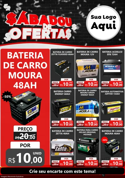 Modelo de Encarte para Encarte A4 Vertical com o tema Sabadou de Ofertas para Baterias Elétricas