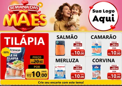 Modelo de Encarte para Encarte A4 Horizontal com o tema Semana das Mães para Peixaria