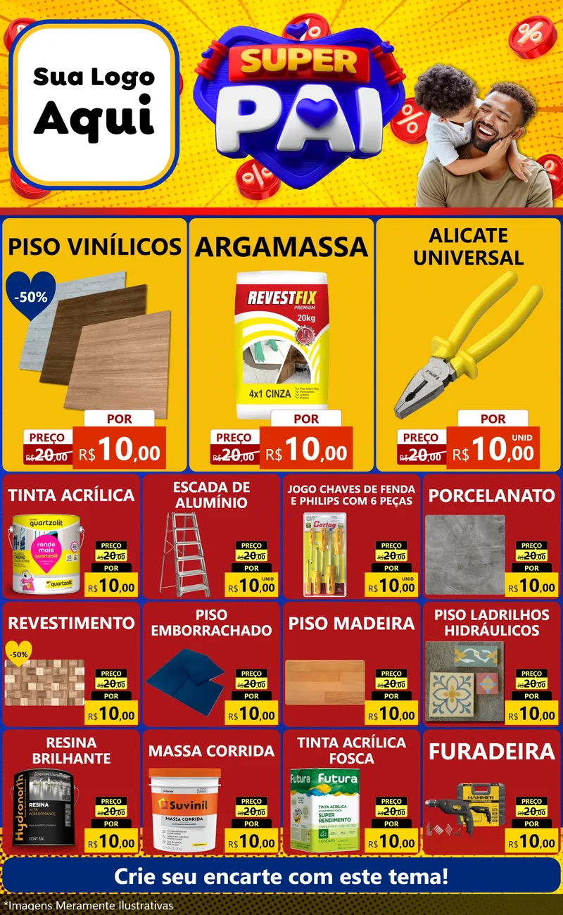Modelo de Encarte para Encarte Grande com o tema Super Pai para Material para Construção