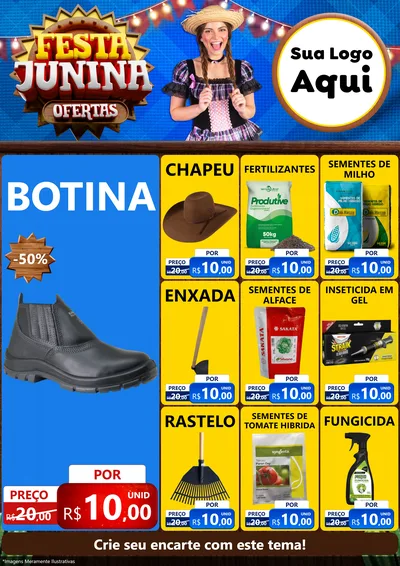 Modelo de Encarte para Encarte A4 Vertical com o tema Festa Junina Ofertas para Agropecuária