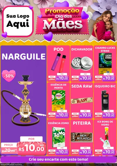 Modelo de Encarte para Encarte A4 Vertical com o tema Promoção Dia das Mães para Tabacaria