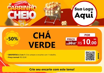 Modelo de Cartaz para Cartaz A4 Horizontal com o tema Promoção carrinho cheio para Produtos Naturais