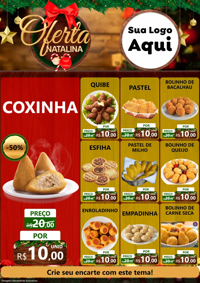 Modelo de Encarte para Encarte A4 Vertical com o tema Ofertas Natalina para Salgadaria